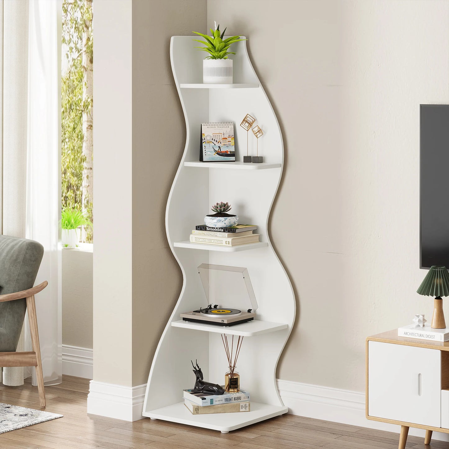Tribesigns Five Tier Corner Shelf Wall Bookcase Plant Stand