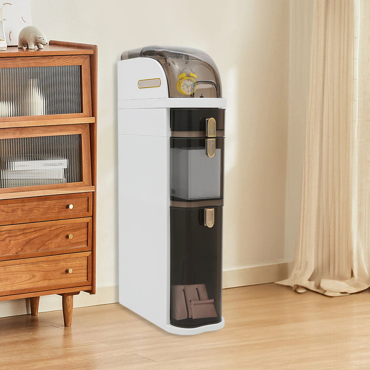 Slim Rolling Storage Cabinet With Hidden Compartment For Bathroom Kitchen