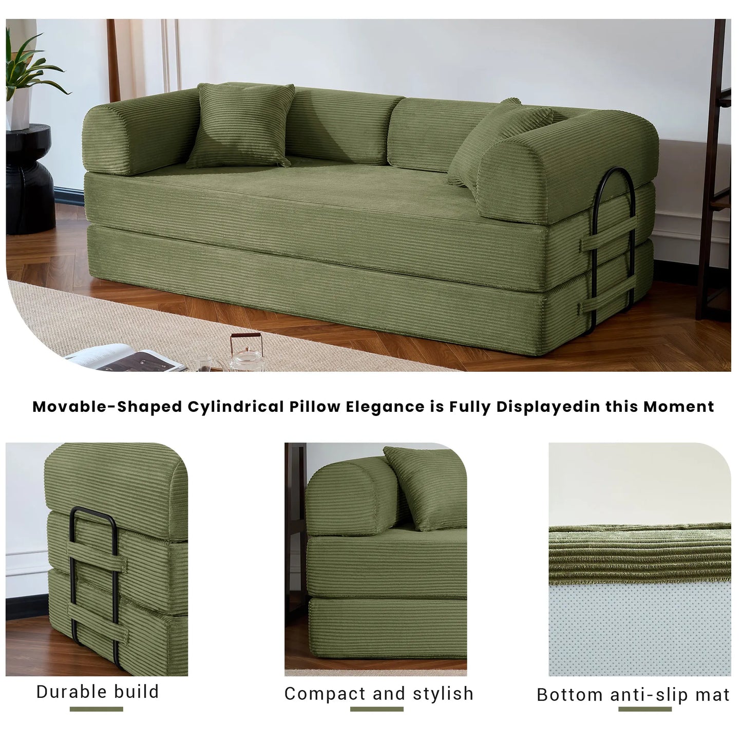 Corduroy Upholstered Convertible Sofa Bed Loveseat Sleeper Living Room