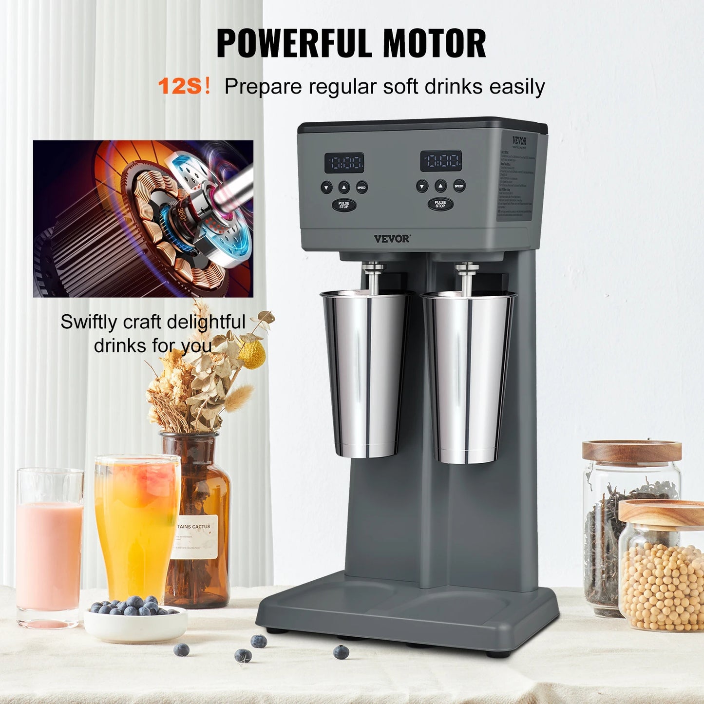VEVOR Dual Head Milkshake Mixer Machine 375W Commercial