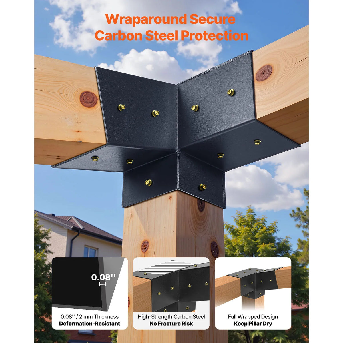 SucceBuy Carbon Steel 3 Way Slanted Pergola Gazebo Bracket