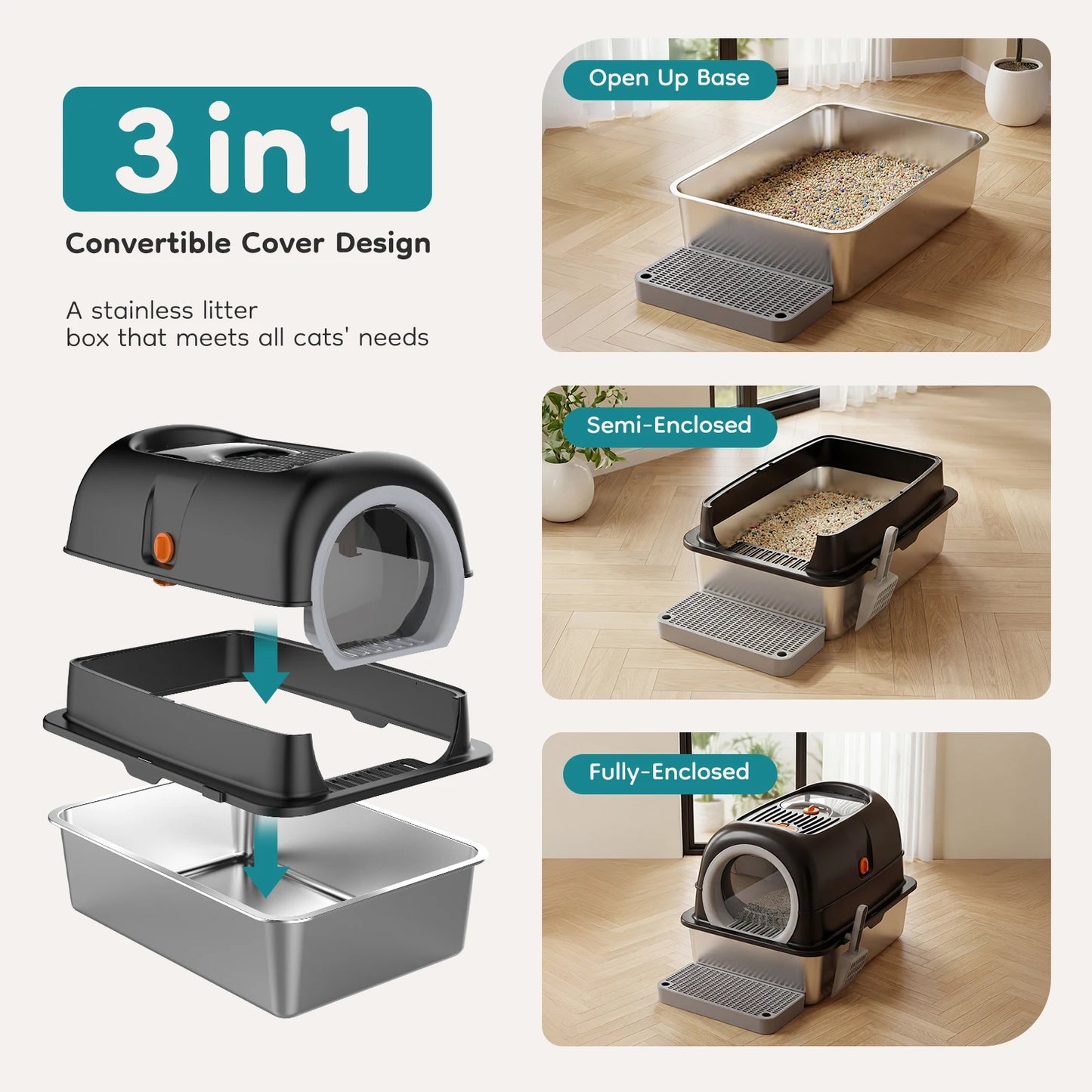 Stainless Steel Cat Litter Box Fully Enclosed For Cats