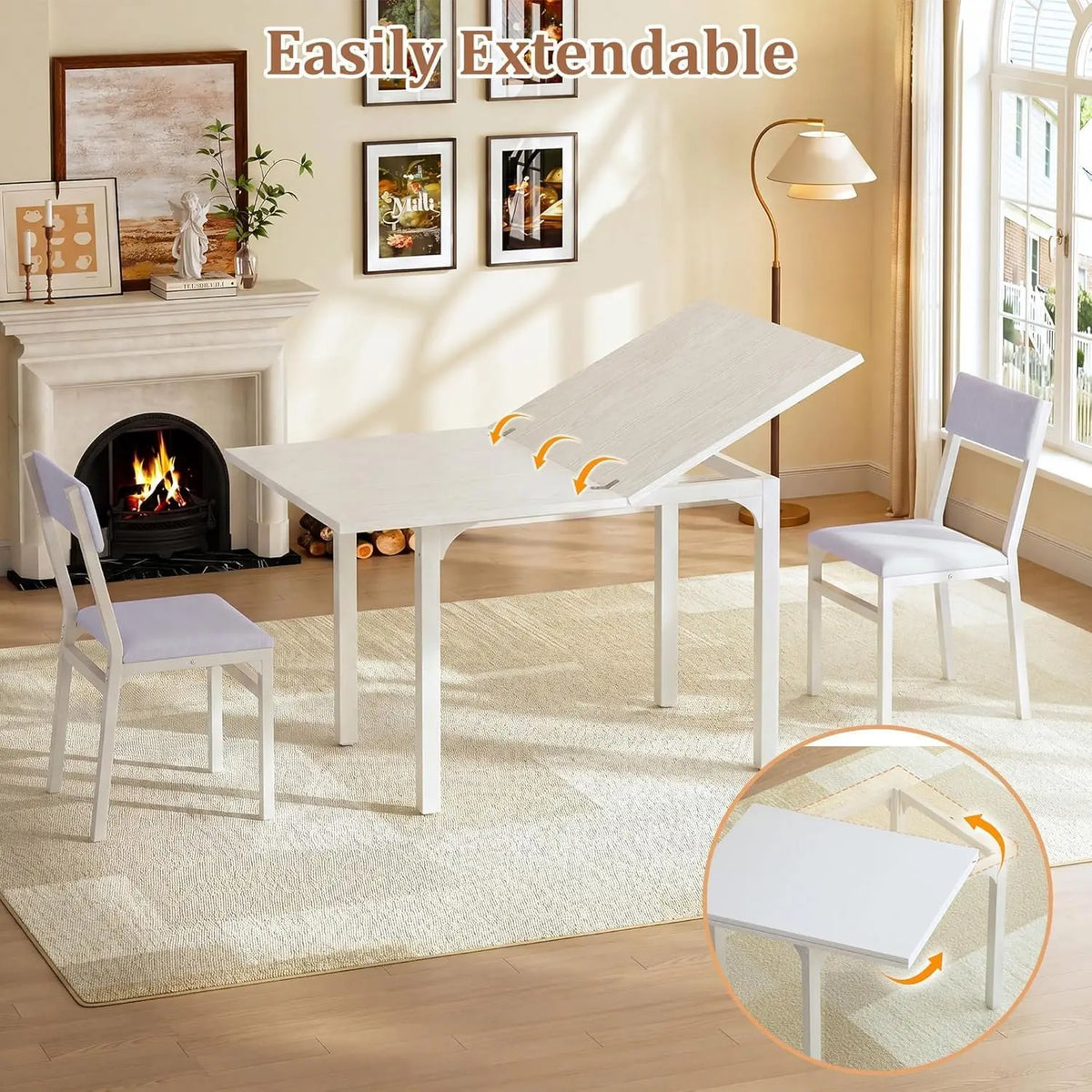 Modern Extendable Dining Table Set With Four Upholstered Chairs