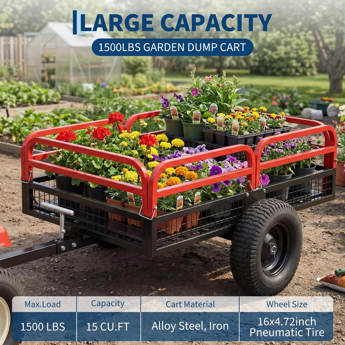 HiMISS Heavy Duty Steel Dump Trailer Cart for ATV UTV