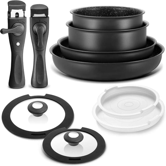 Nonstick Induction Cookware Set With Removable Handles And Lids