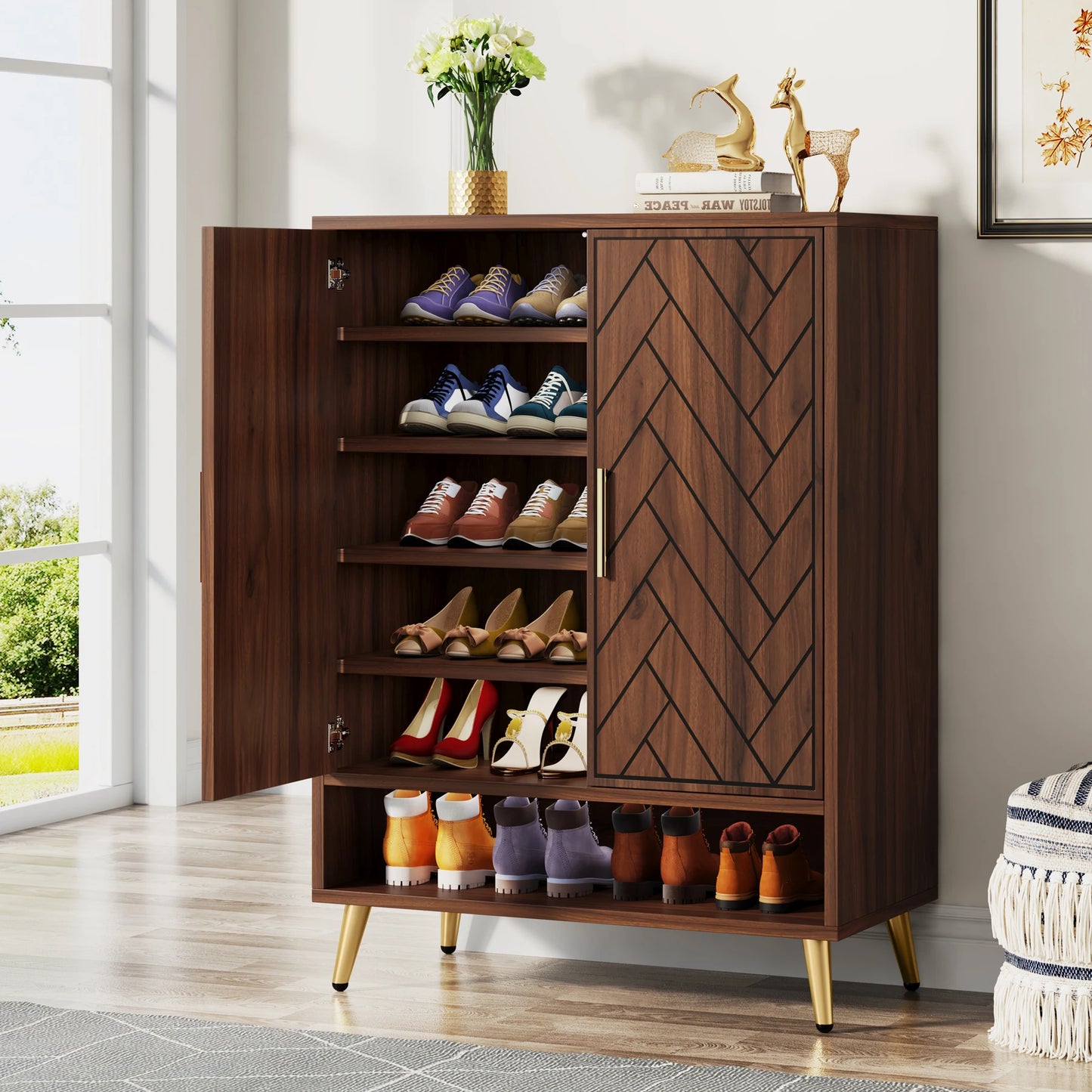 Tribesigns Wooden Shoe Storage Cabinet With Doors For Home Entryway