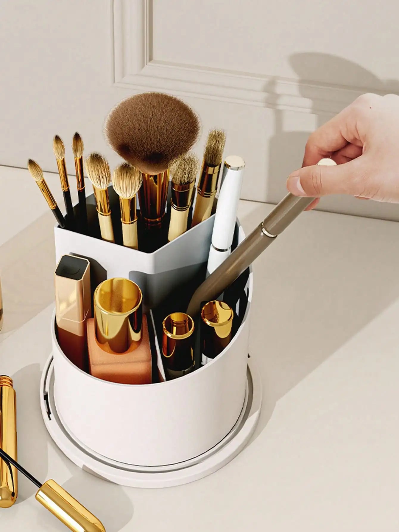 360 Rotatable Cosmetic Box Makeup Brush Organizer Multi Compartment Storage