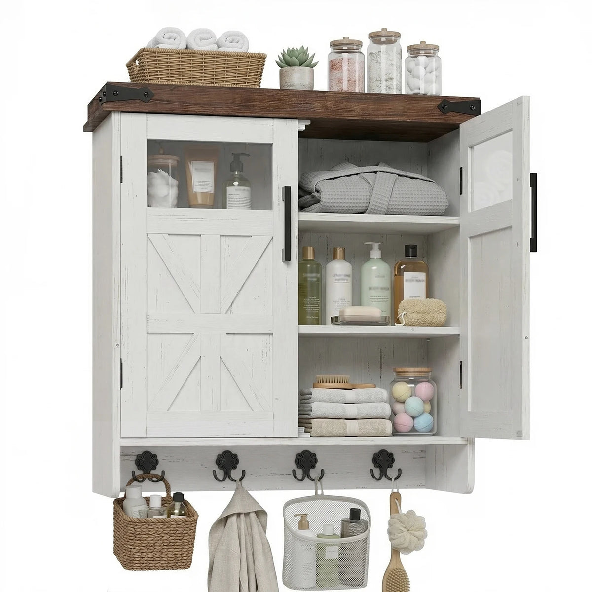 Bathroom Wall Cabinet With Adjustable Shelves And Towel Hook