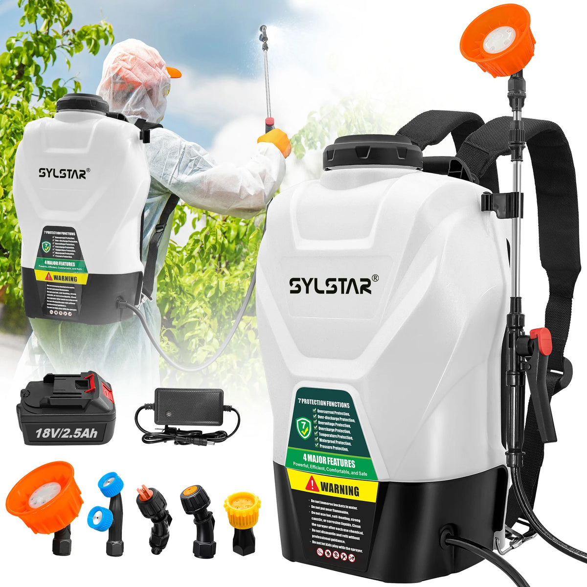 Electric Backpack Garden Sprayer With Telescopic Wand And Five Nozzles