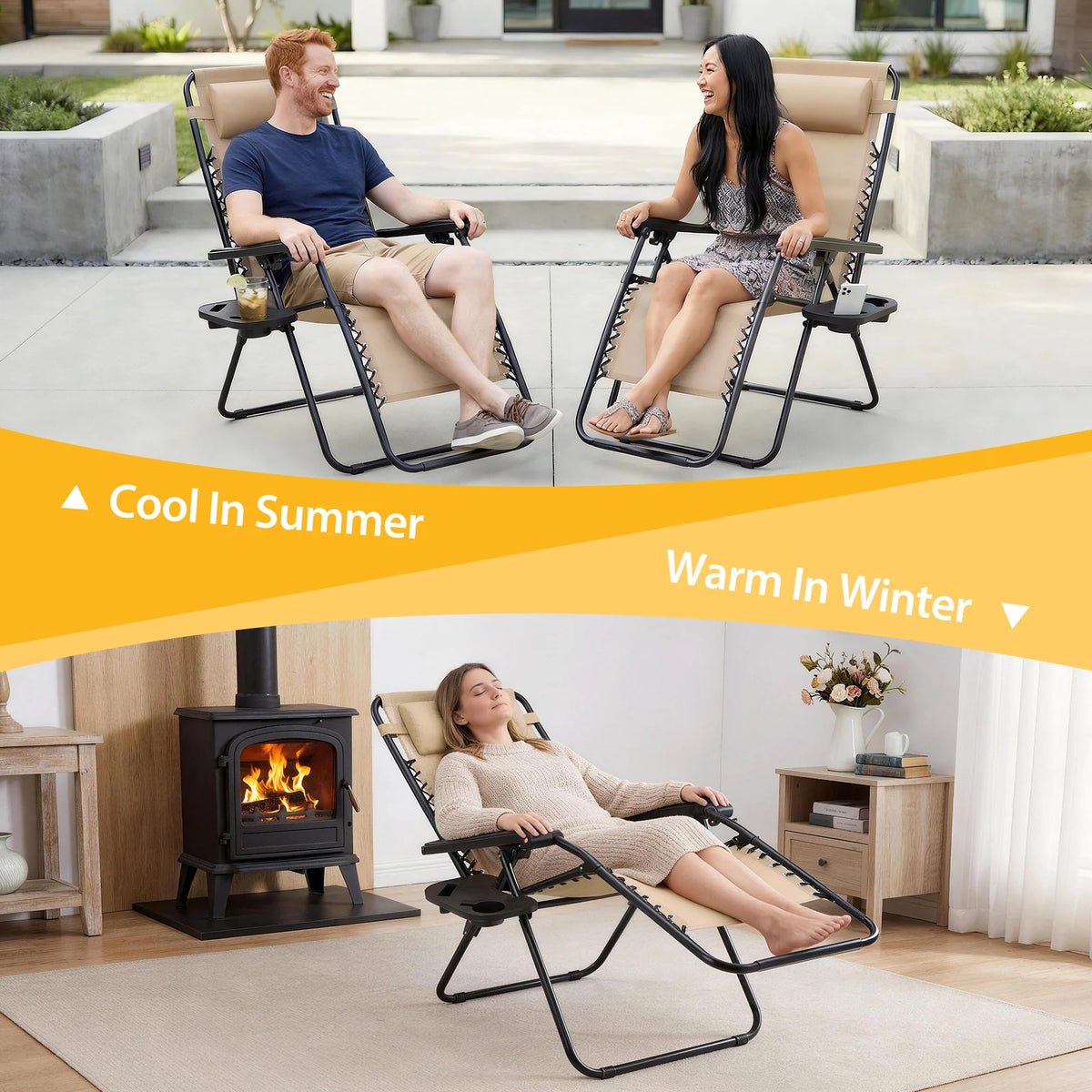 JHK Zero Gravity Folding Recliner Chairs With Cup Holder Trays