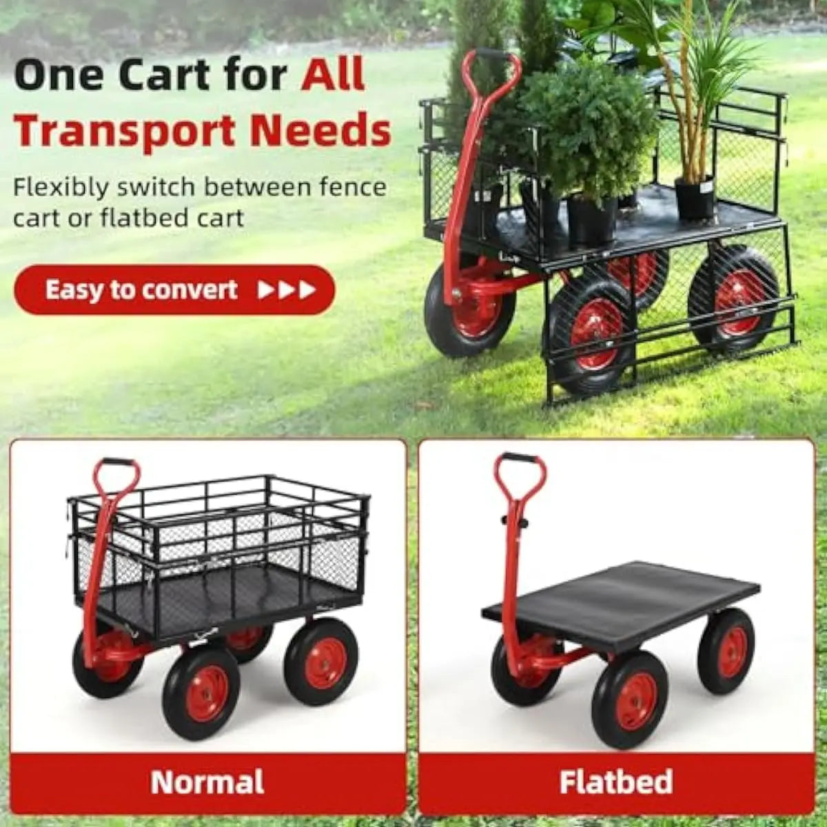 Heavy Duty Steel Garden Cart With Removable Mesh Sides