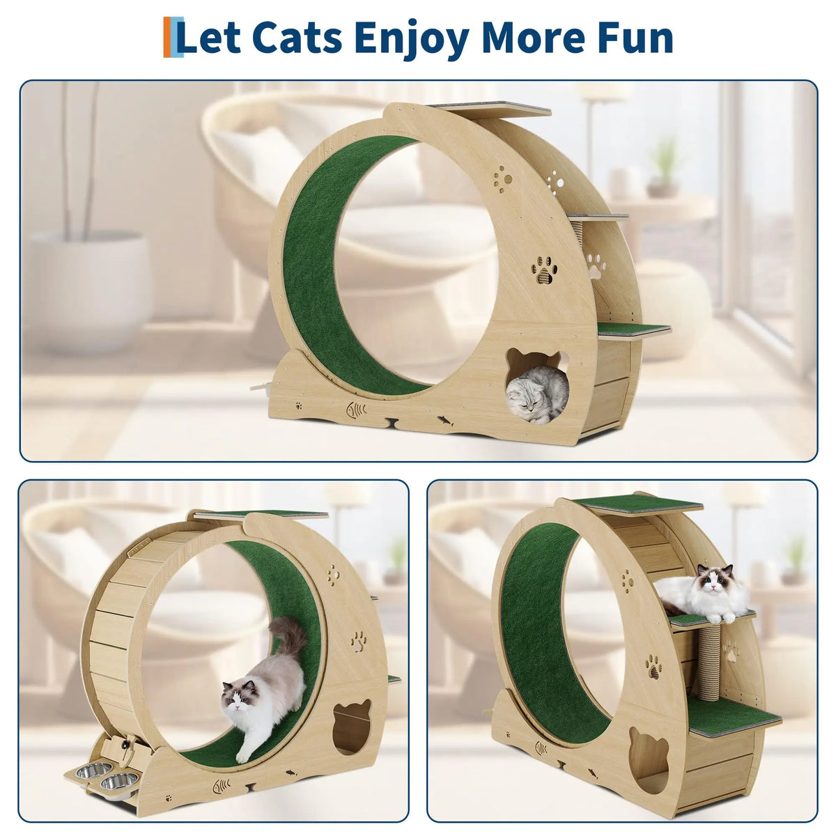 HiMiss Multifunctional Cat Exercise Wheel With Bowl Scratching Post