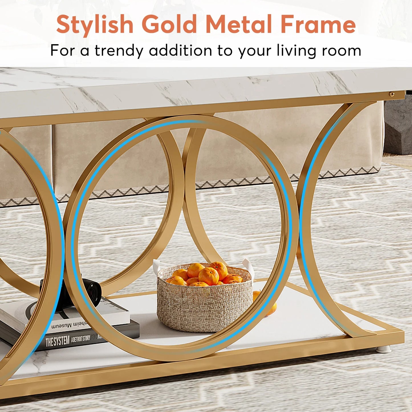 Tribesigns Rectangle Coffee Table Modern Living Room Two Tier
