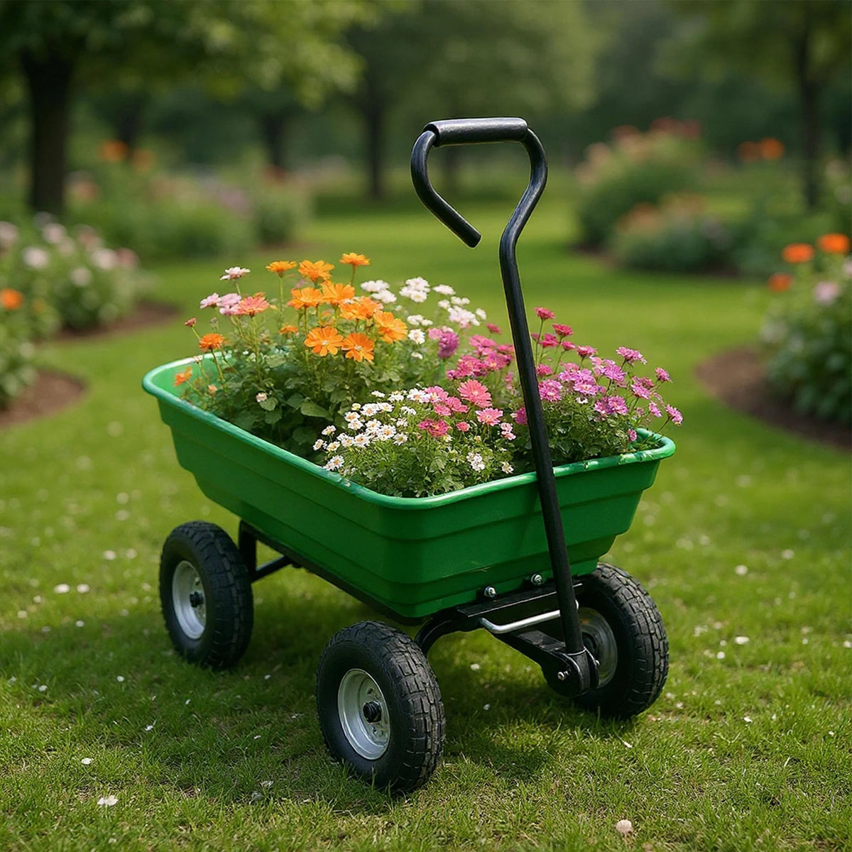 HiMISS Heavy Duty Four Wheel Garden Dump Utility Cart