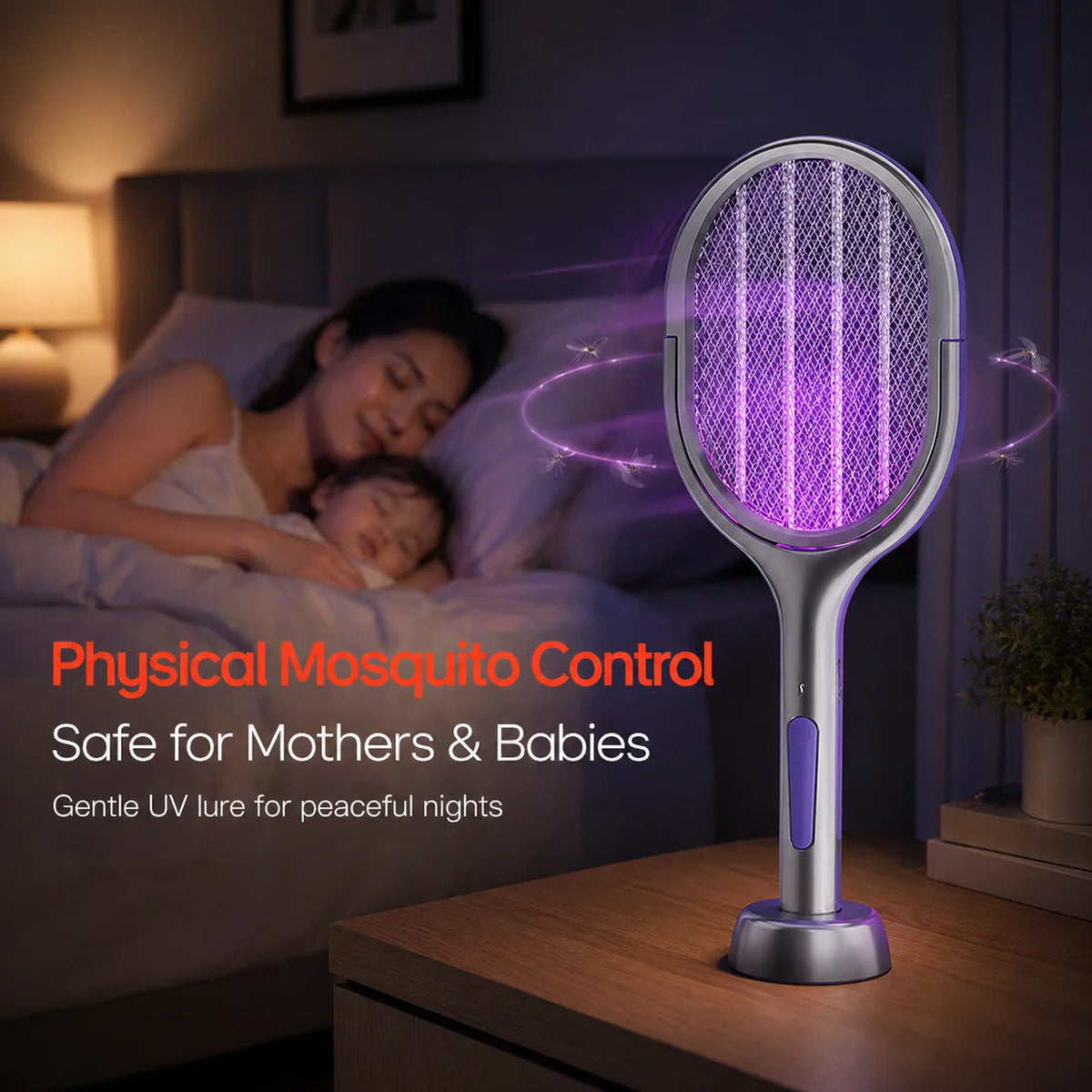 Portable Electric Mosquito Swatter With Integrated Lure Lamp