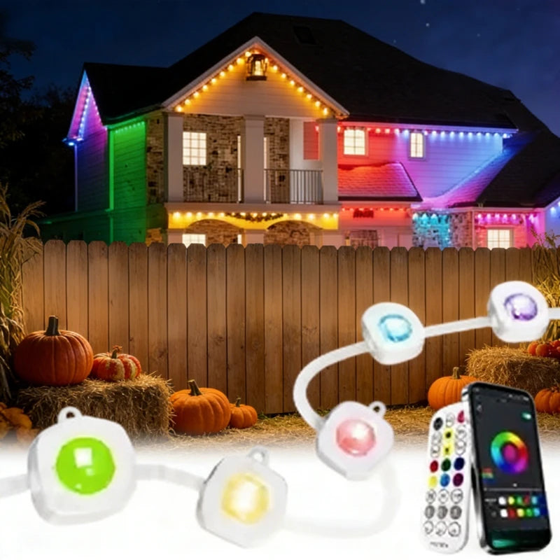 GCTECHING Waterproof Permanent Outdoor LED String Lights for Eaves