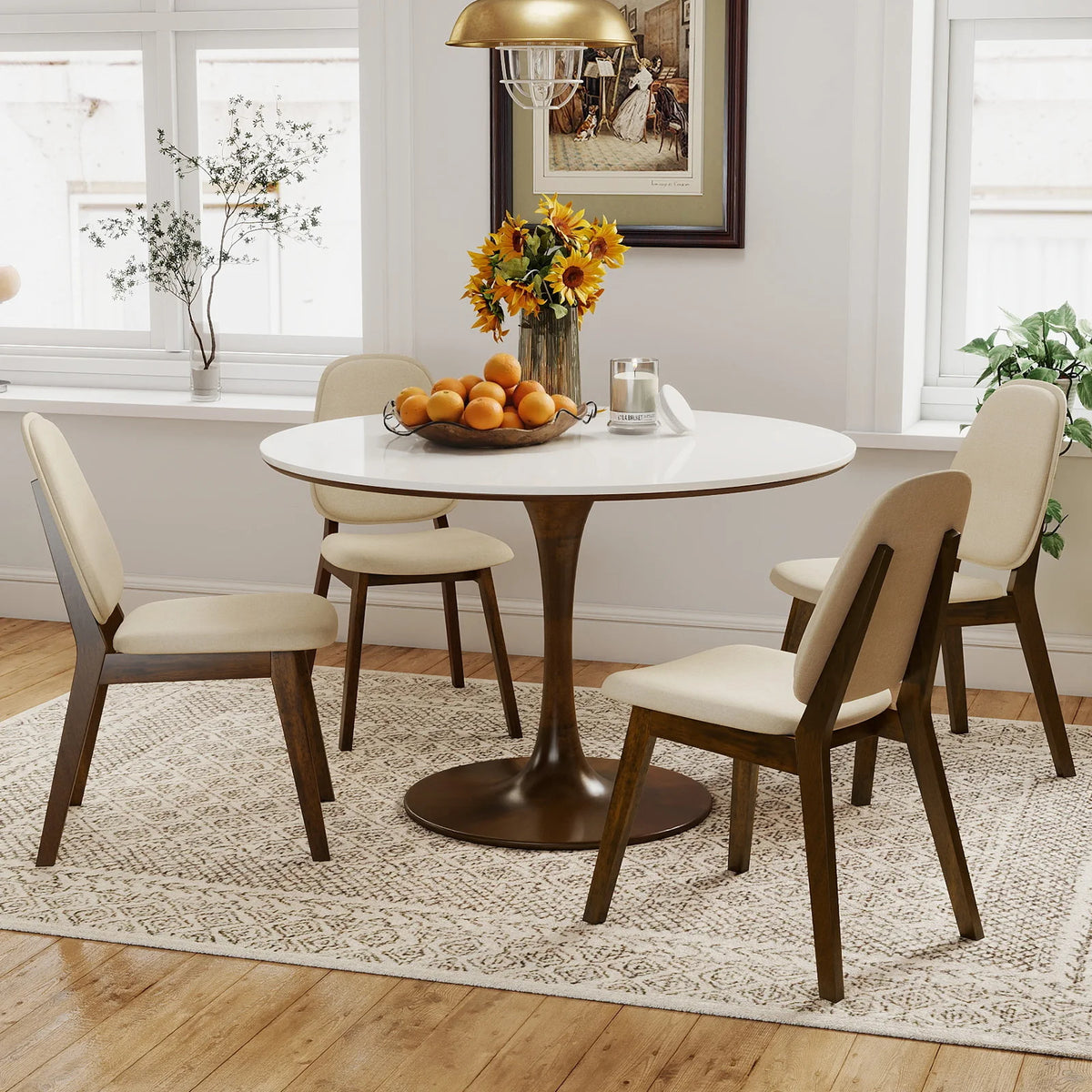Homasis Modern Wooden Dining Chairs With Upholstered Linen Seats