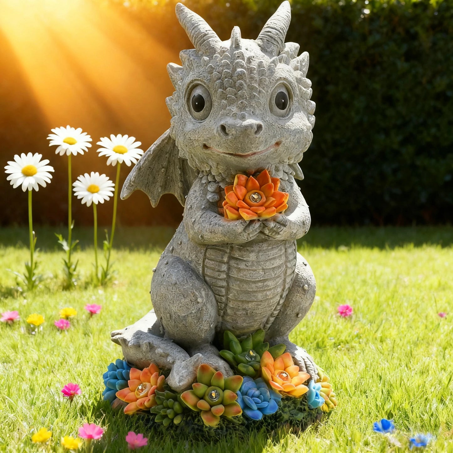 Hand Painted Solar Garden Turtle Elephant Dragon Statue