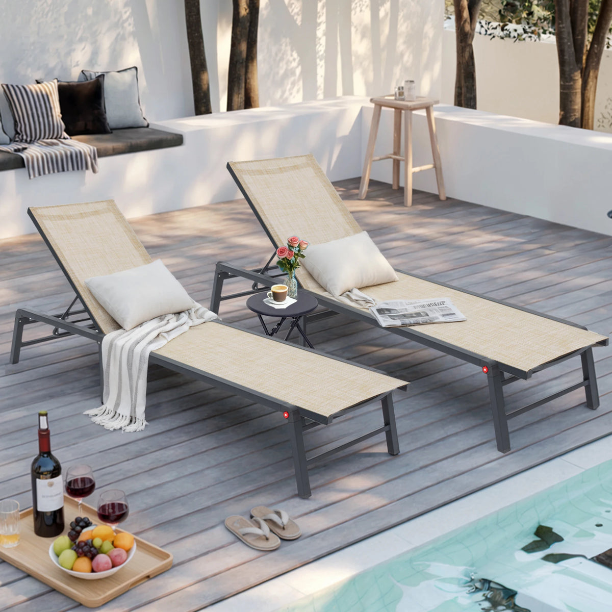 FHVIT Foldable Aluminum Sun Lounger with Adjustable Backrest