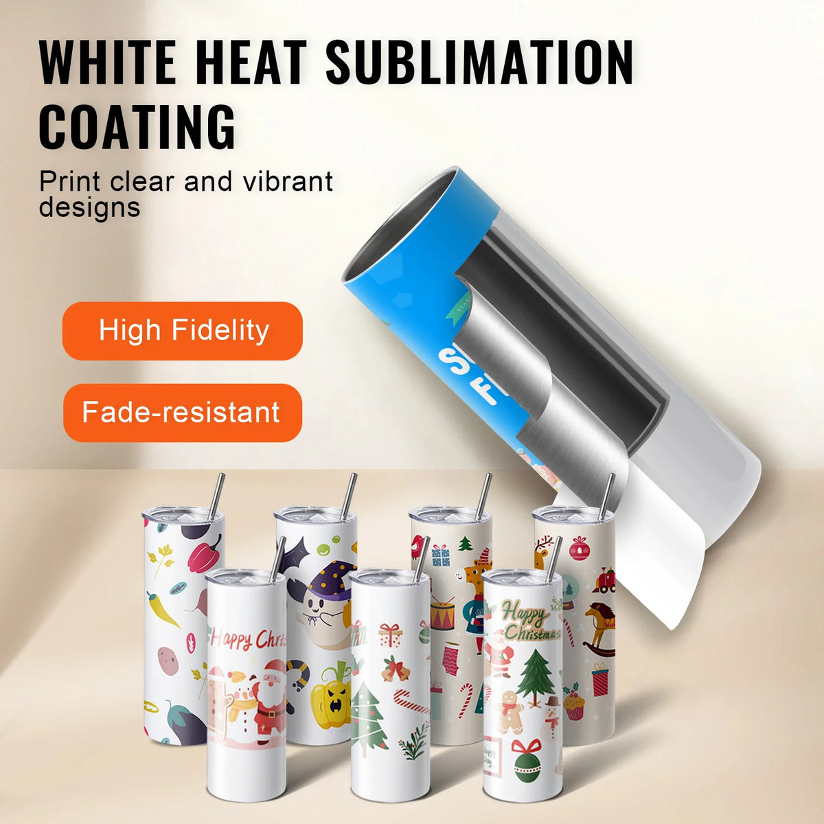 SucceBuy Straight Sublimation Tumblers Insulated Stainless Steel Double Wall