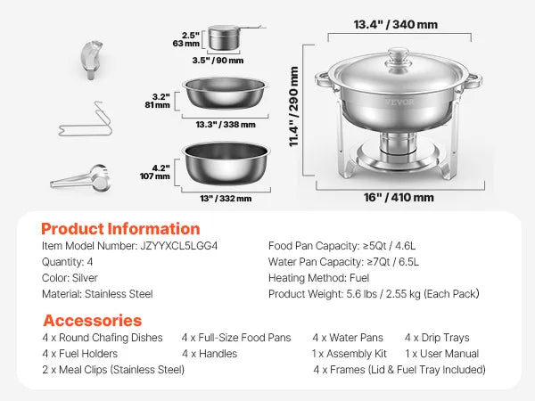 SucceBuy Chafing Dish Buffet Stainless Steel Warmer With 4 Pans