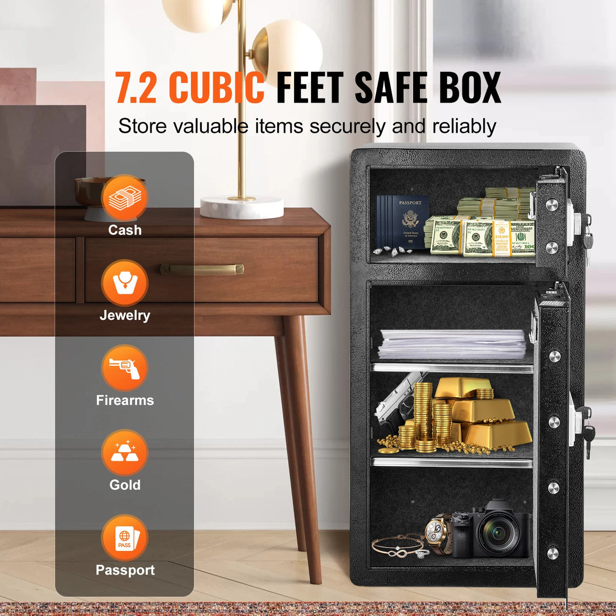 SucceBuy Fingerprint Safe Box With Key Lock And Fireproof Bag