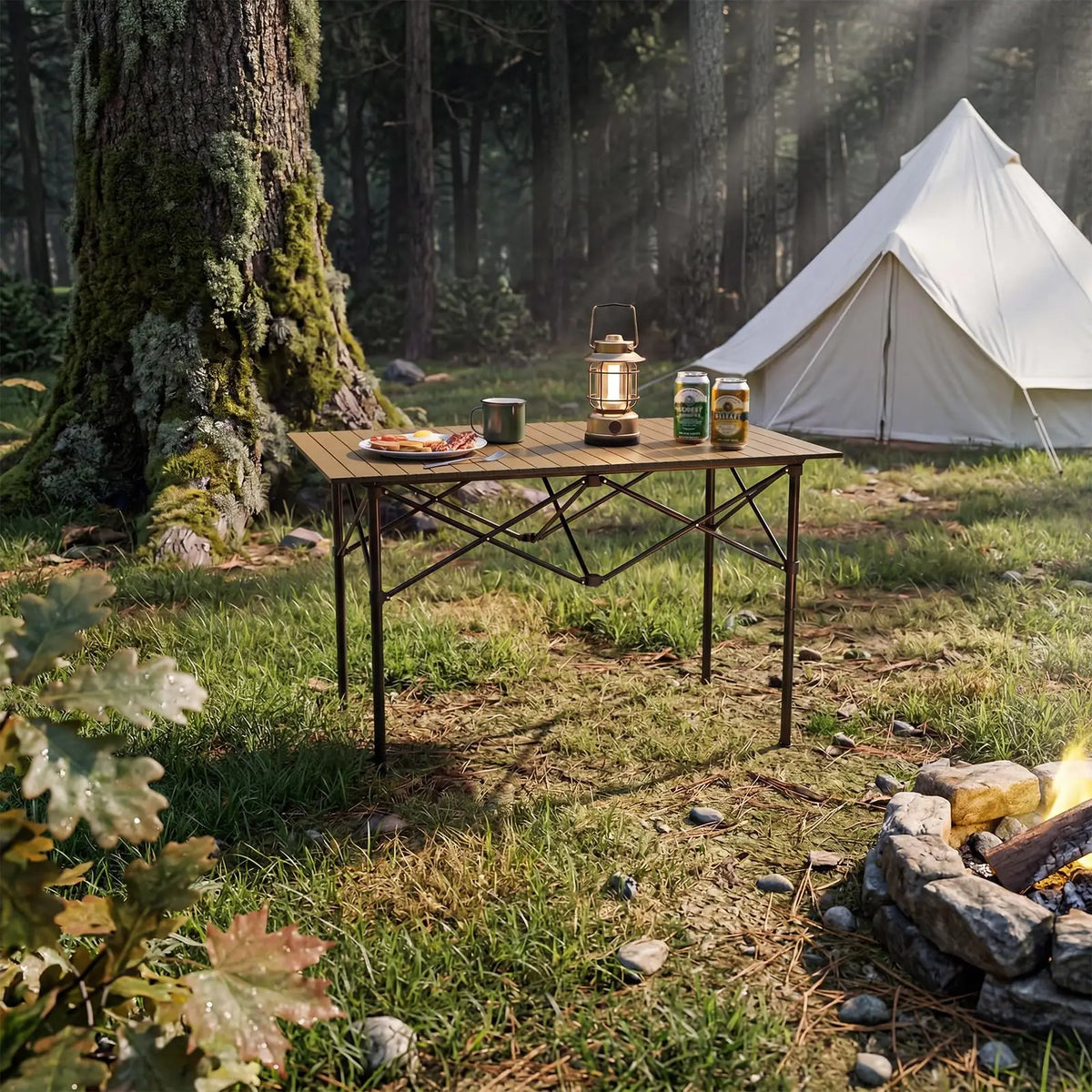 HiMISS Adjustable Folding Camping Table With Portable Aluminum Roll Up
