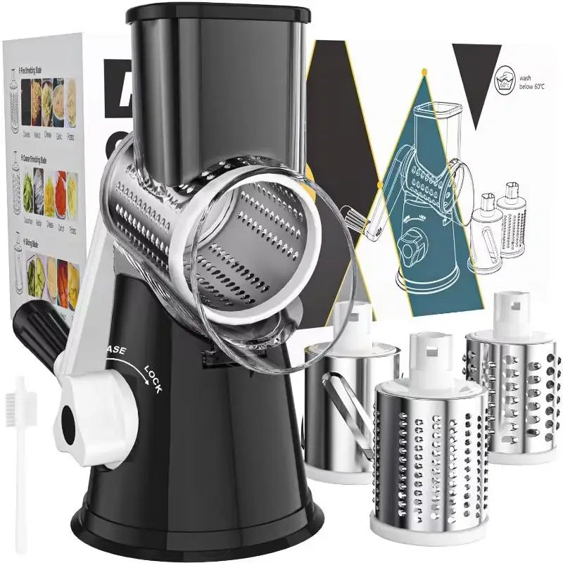 SHFY Stainless Steel Rotary Drum Grater 3 In 1 Slicer