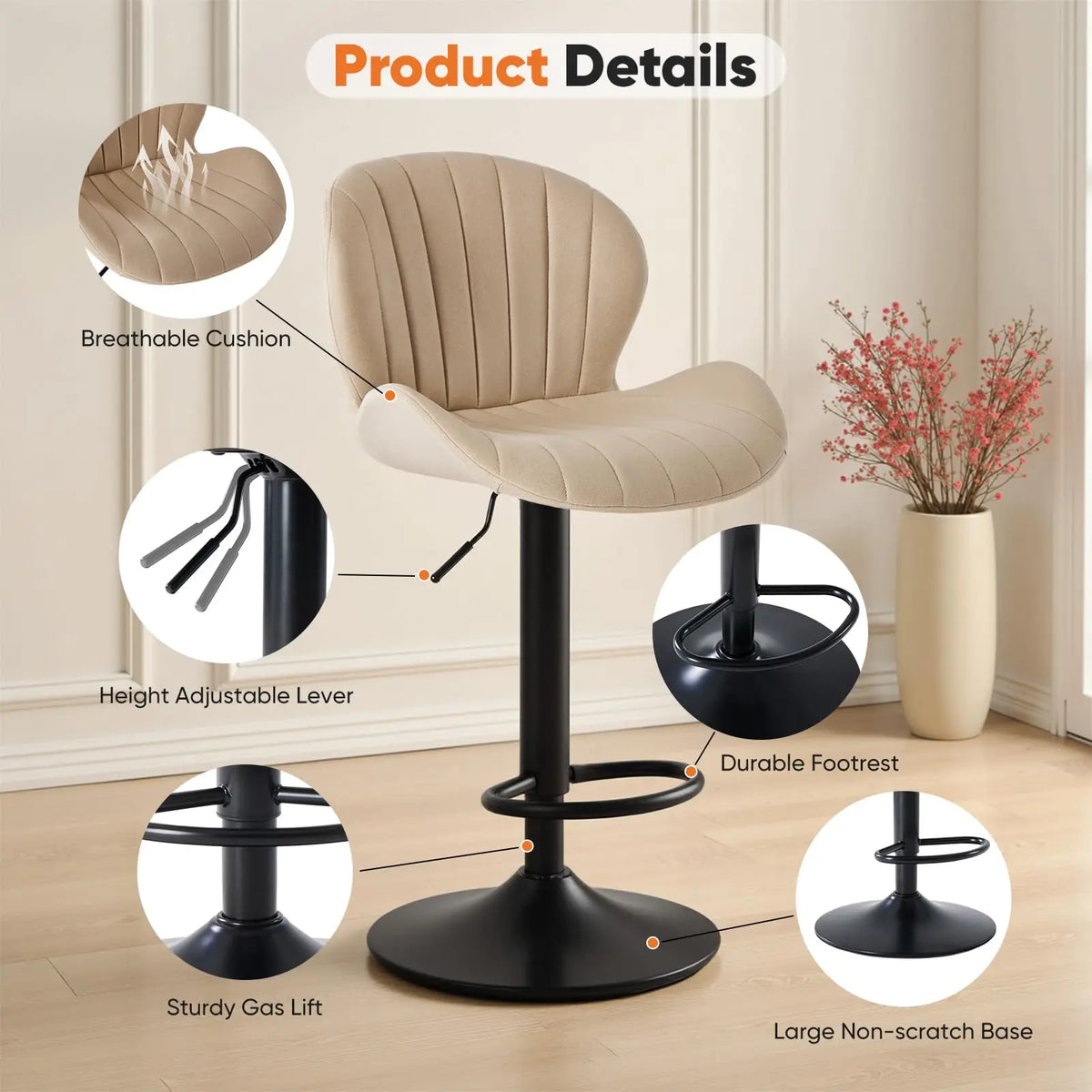 JHK Modern Fabric Dining Chairs With Padded Seat Cushions