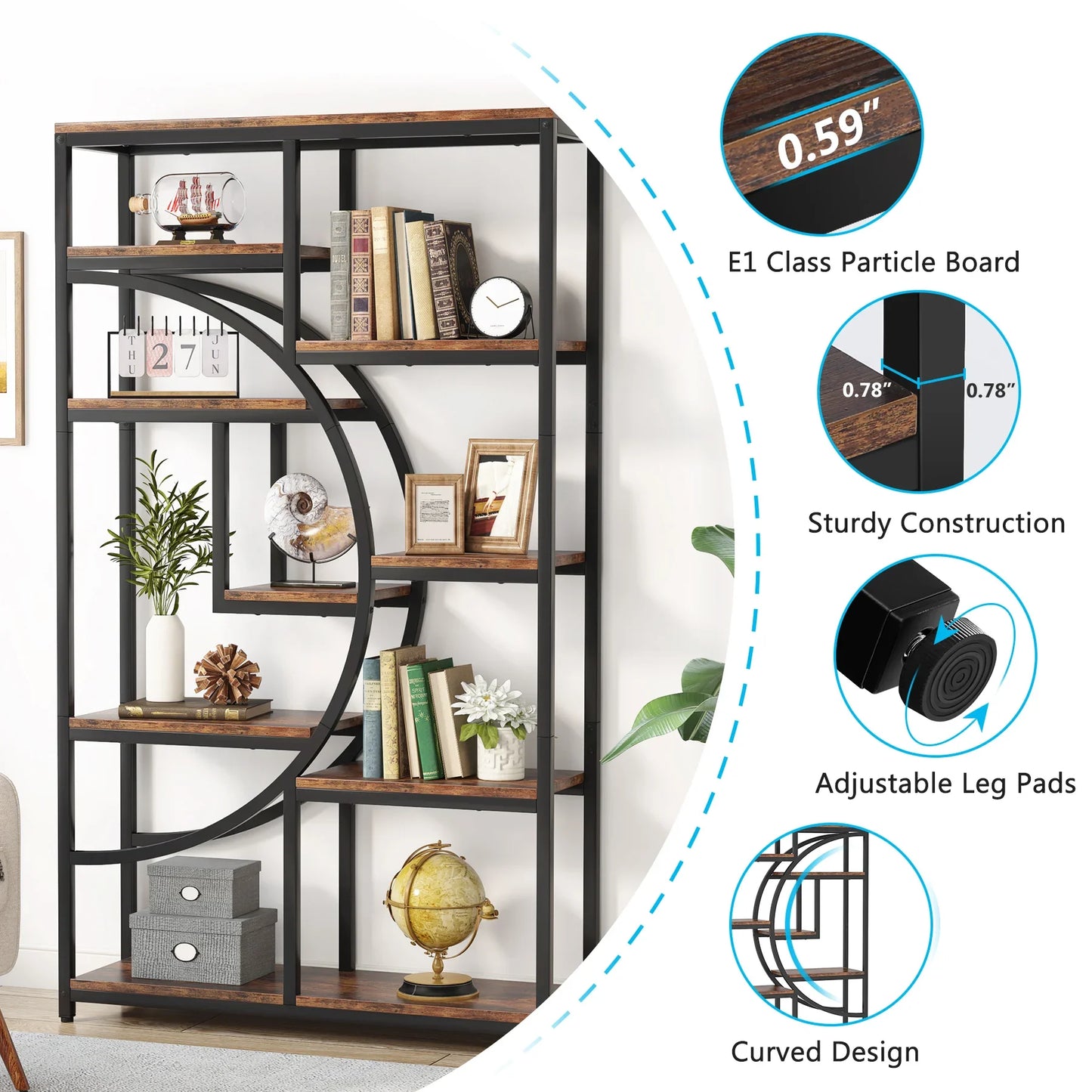 Tribesigns Industrial 5 Tier Etagere Bookshelf Freestanding Organizer