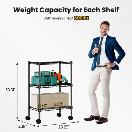 JHK 3-5 Tier Grid Storage Bookshelf With Lockable Wheels