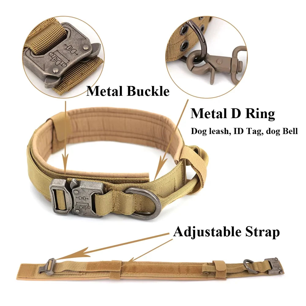 Padded Nylon Tactical Dog Collar Leash Set With Quick Release