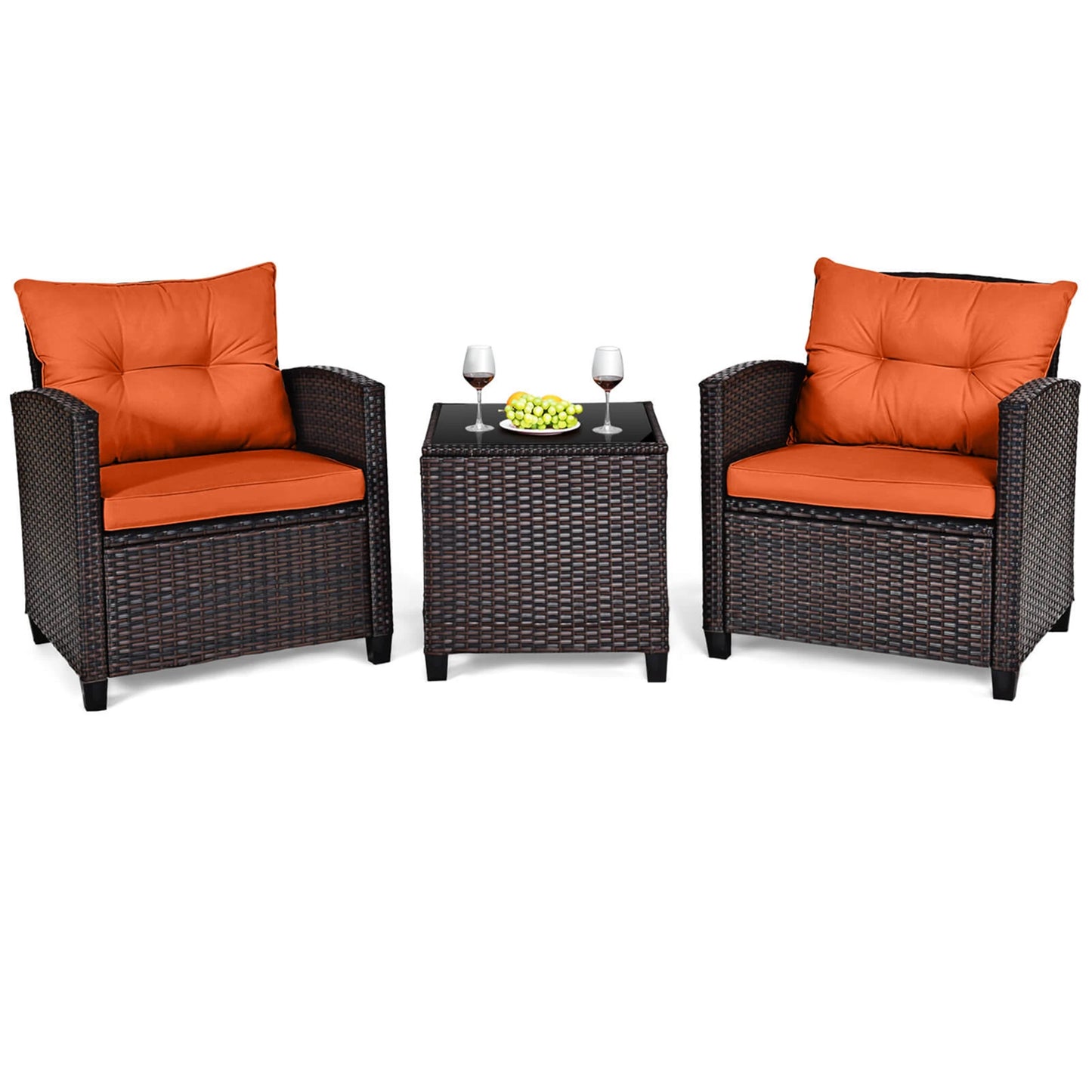 HOMASIS 3 Piece Outdoor Rattan Furniture Set With Cushions