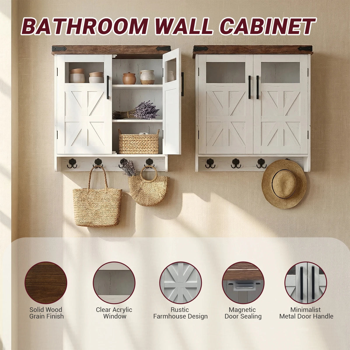 Bathroom Wall Cabinet With Adjustable Shelves And Towel Hook