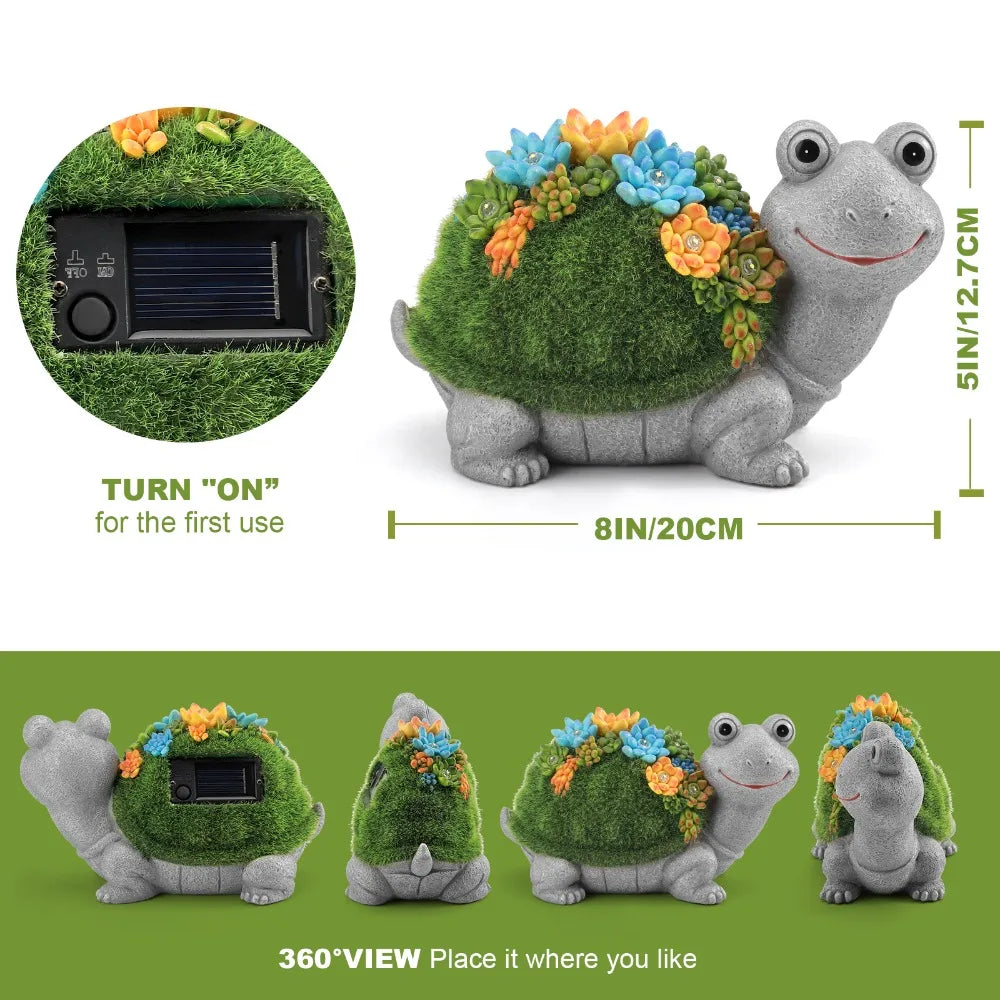 Hand Painted Solar Garden Turtle Elephant Dragon Statue