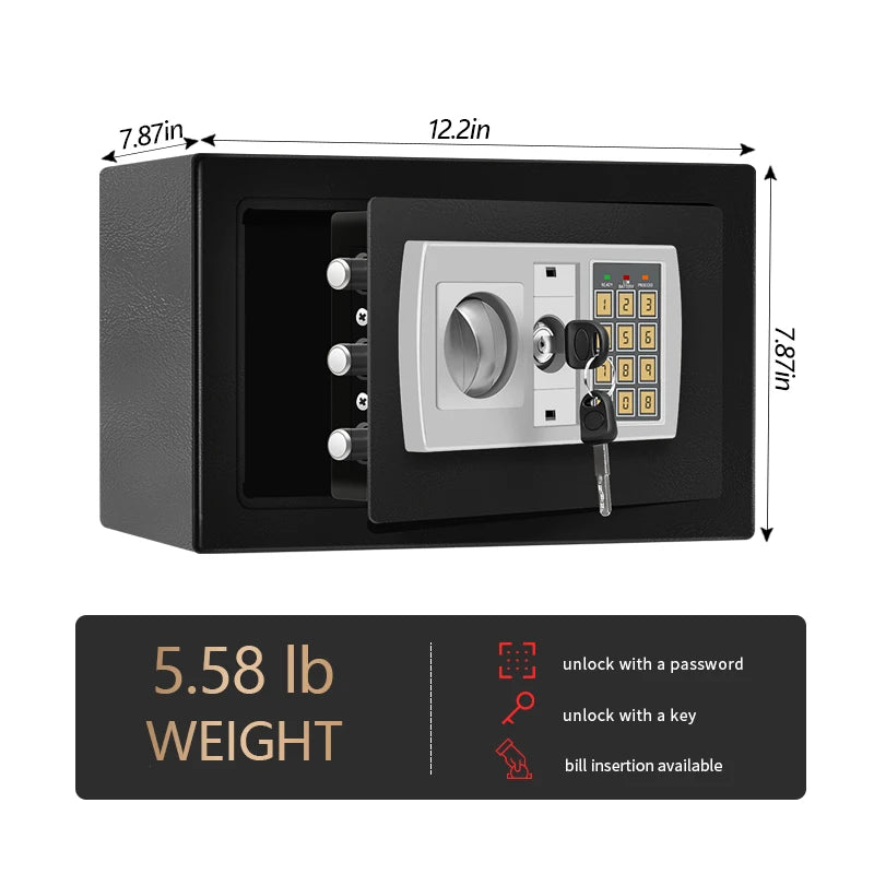 Electronic Password Safe for Money and Valuables with Key Lock