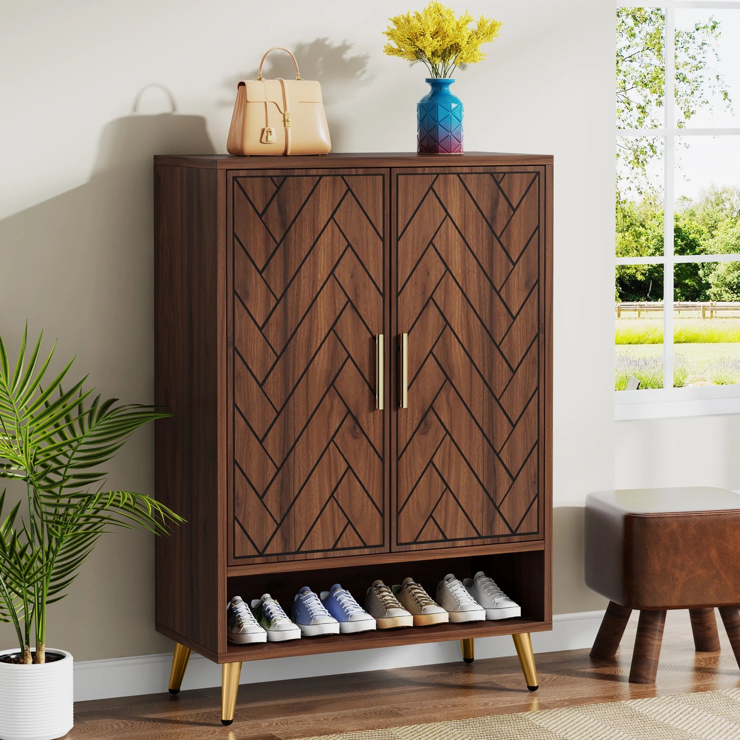 Tribesigns Wooden Shoe Storage Cabinet With Doors For Home Entryway