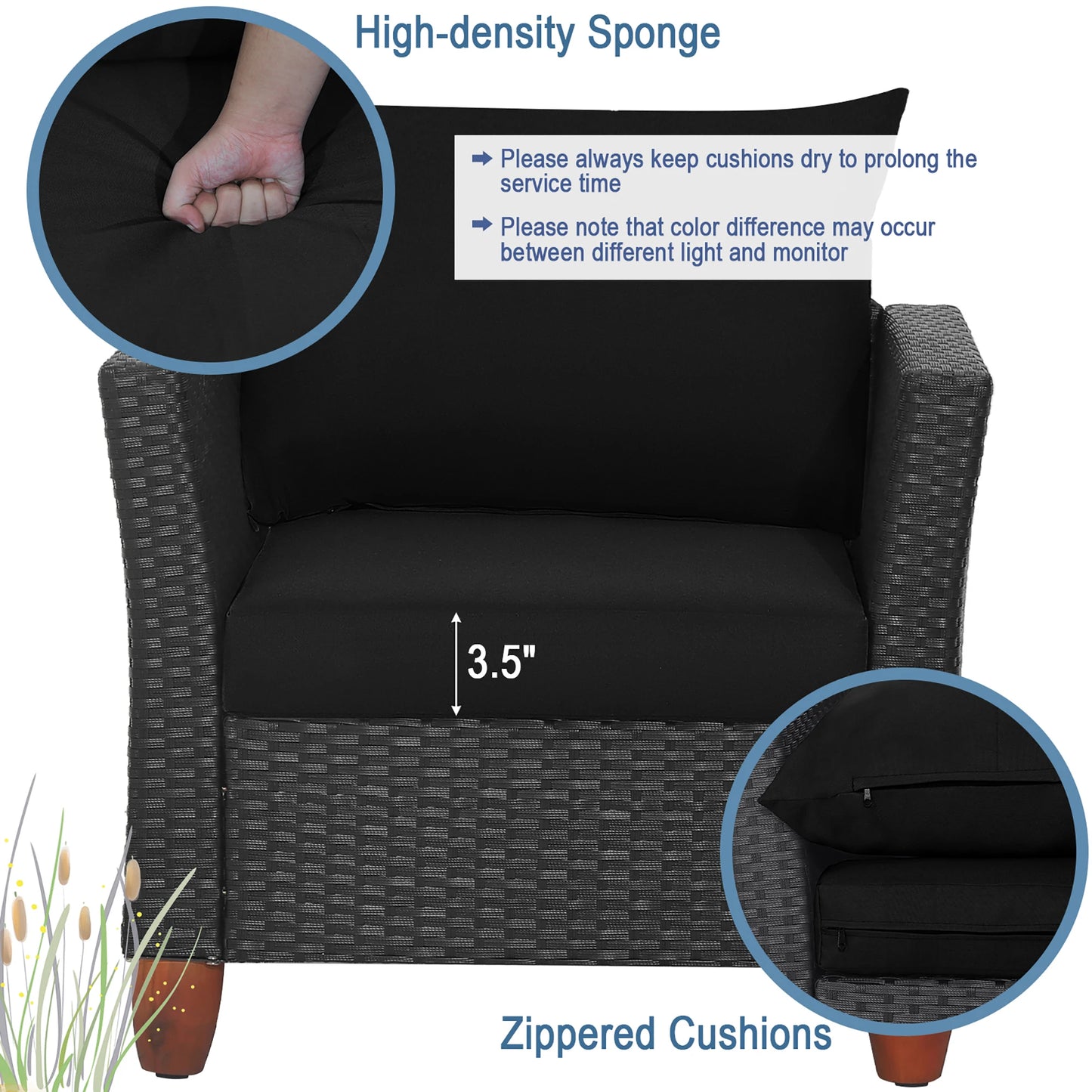 HOMASIS 3-Piece Patio Rattan Furniture Set Cushioned Sofa Storage Table