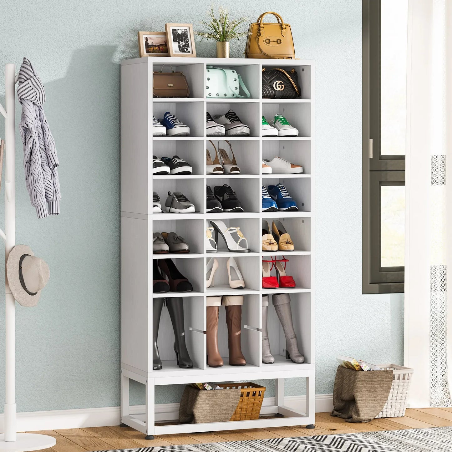 Tribesigns Wooden Shoe Cabinet Storage Rack Stand Display Organizer Home