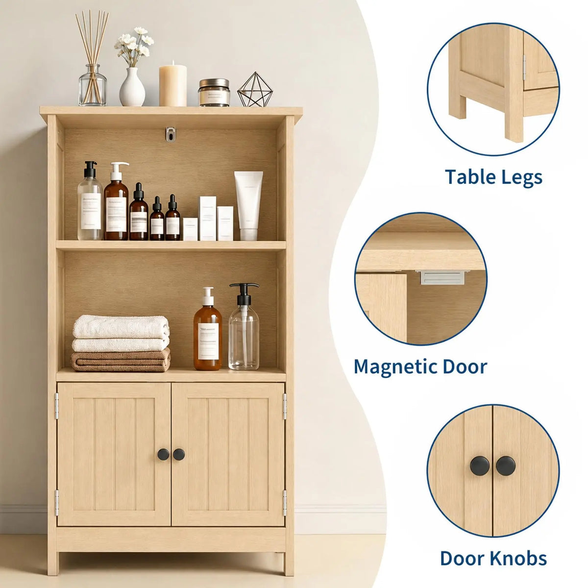 HiMISS Farmhouse Bathroom Storage Cabinet With Adjustable Shelves for Home Organization