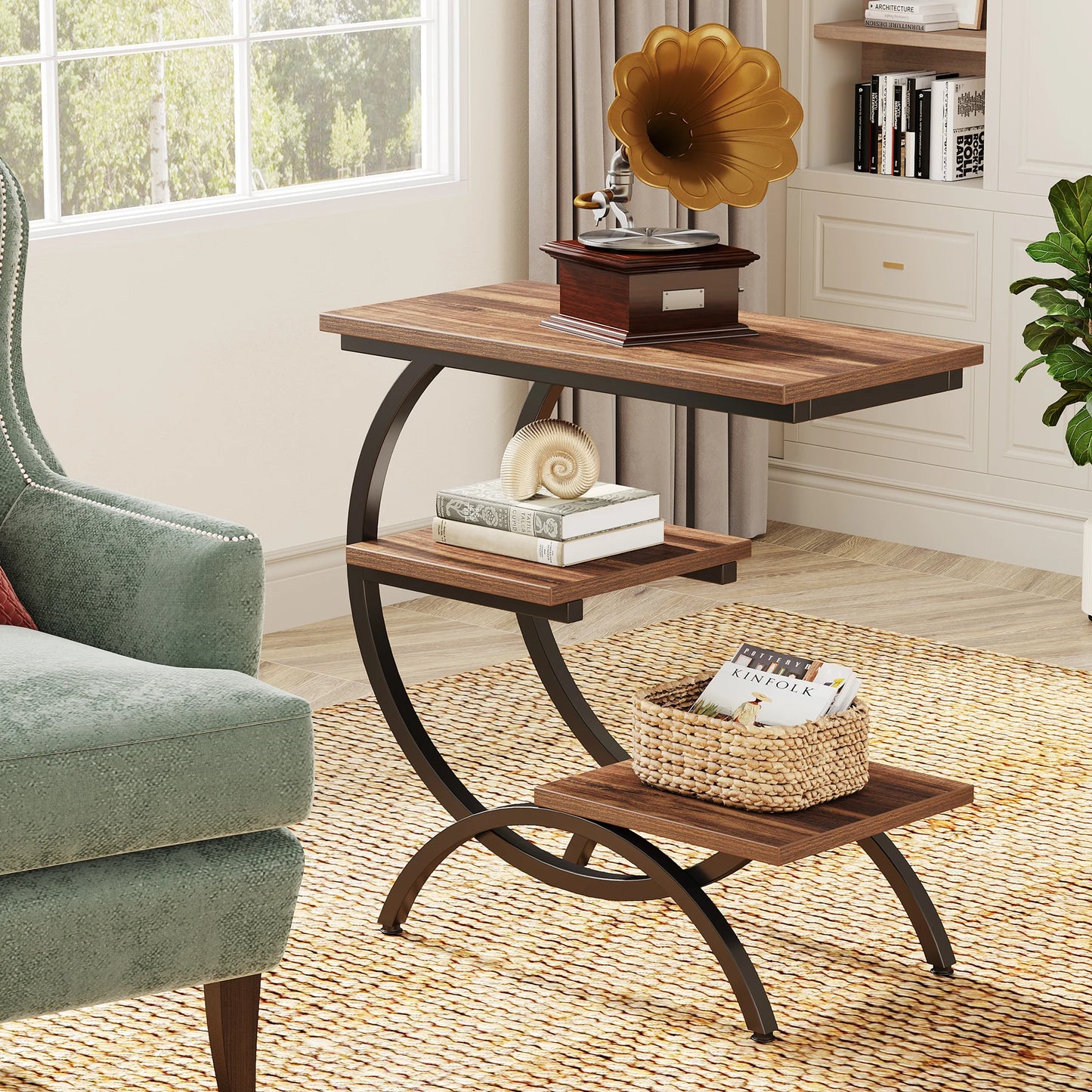 Tribesigns C-Shaped End Table Industrial 3-Tier Storage Shelves