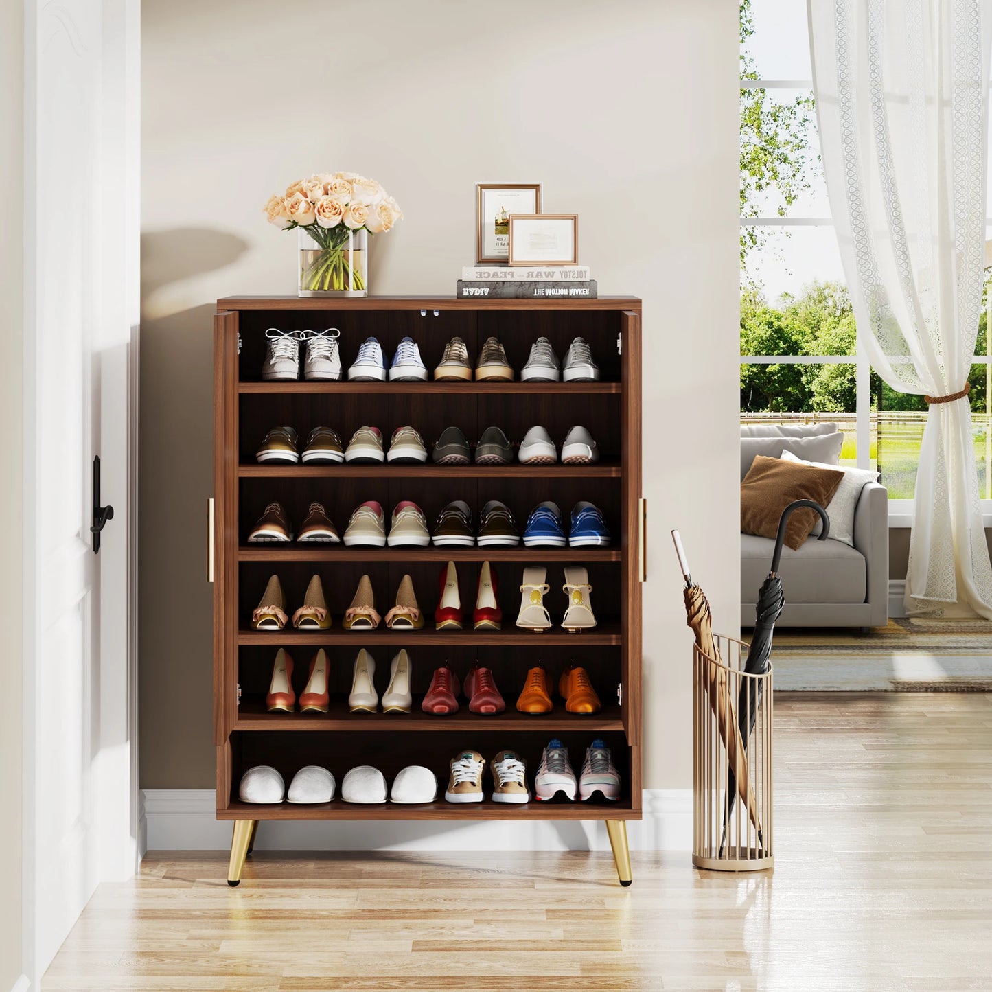 Tribesigns Wooden Shoe Storage Cabinet With Doors For Home Entryway