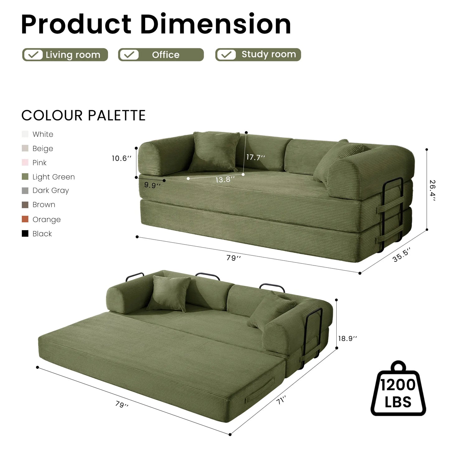 Corduroy Upholstered Convertible Sofa Bed Loveseat Sleeper Living Room