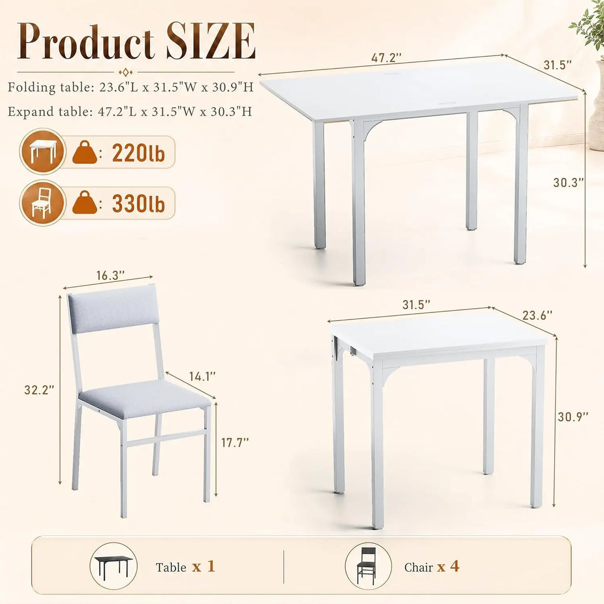 Modern Extendable Dining Table Set With Four Upholstered Chairs