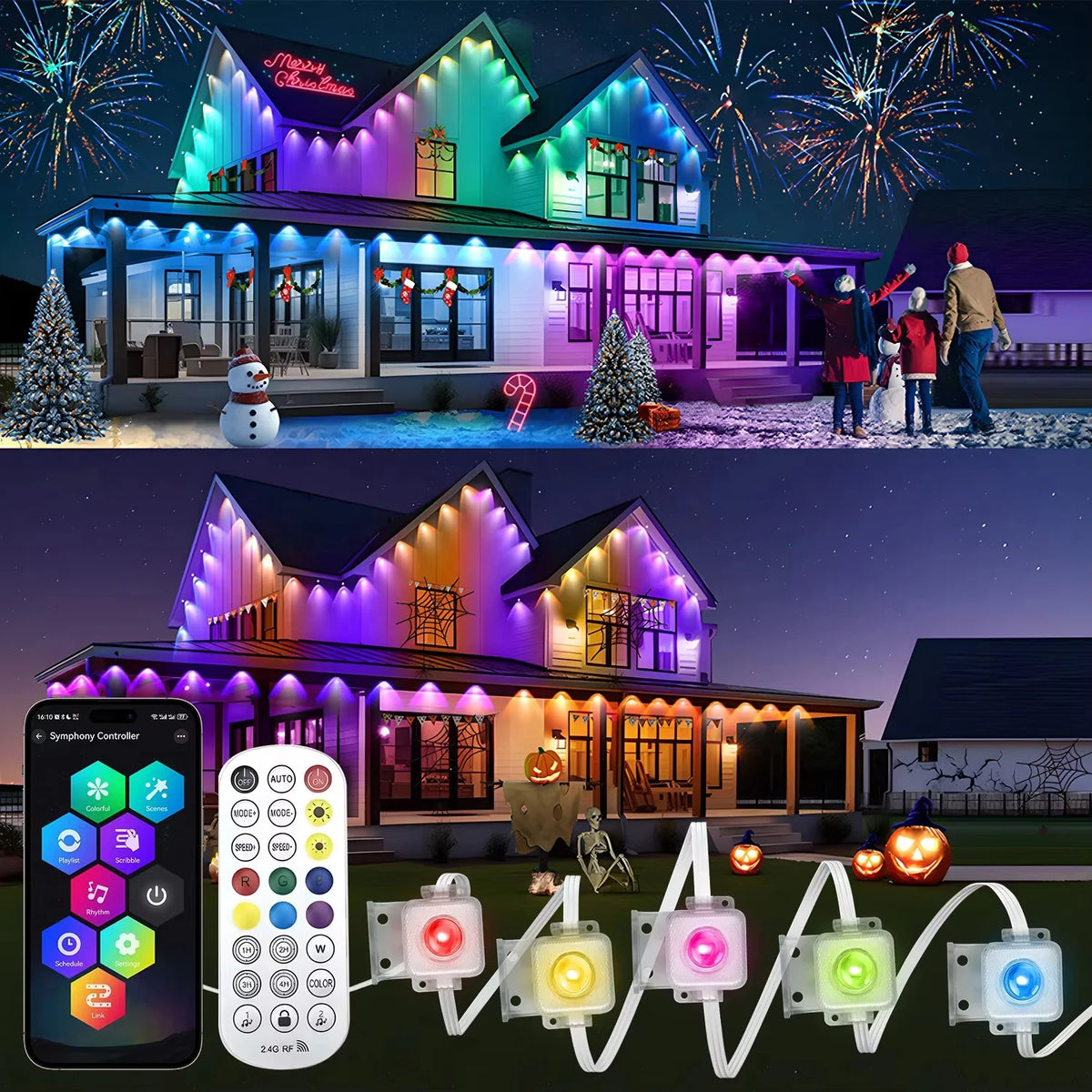 Smart Outdoor Eaves Light String With App Music Sync Control