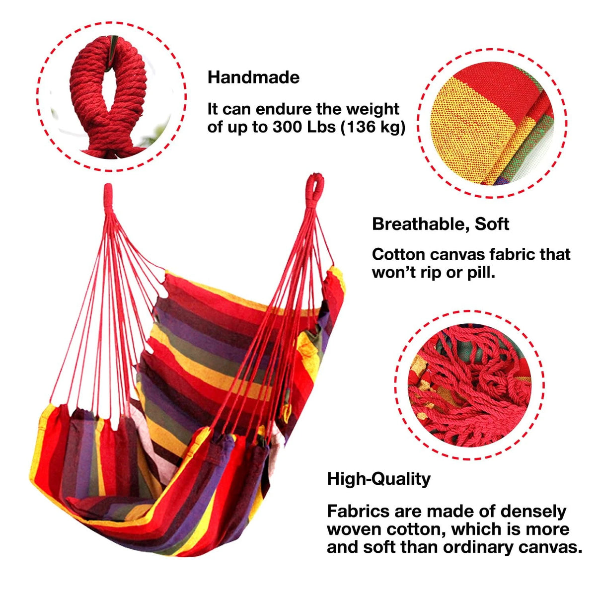 Upgraded Patio Hanging Hammock Chair With Cushions And Binding Rope