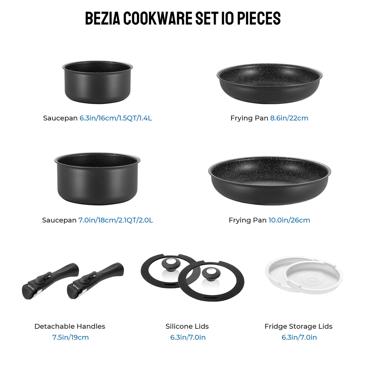 Nonstick Induction Cookware Set With Removable Handles And Lids