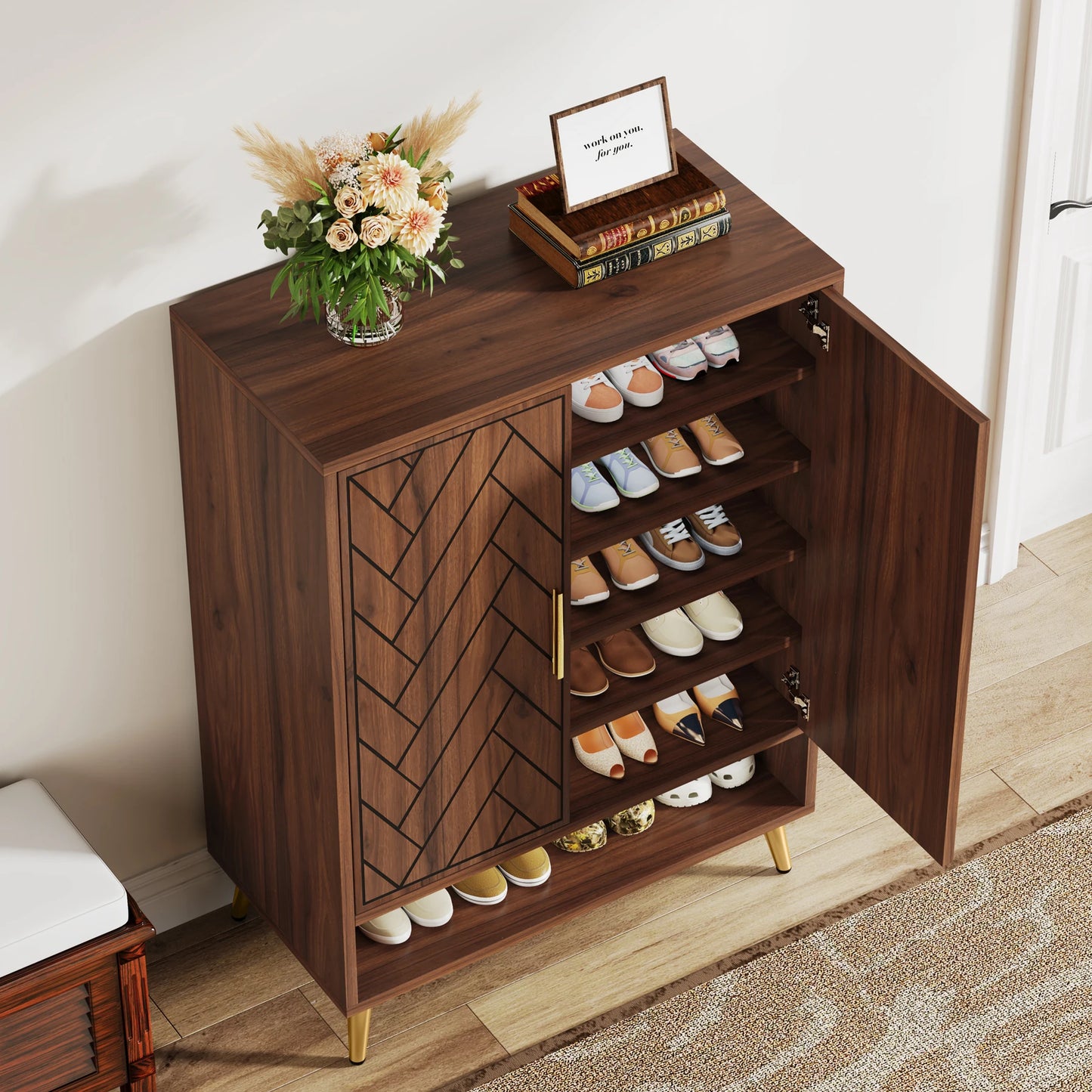 Tribesigns Wooden Shoe Storage Cabinet With Doors For Home Entryway