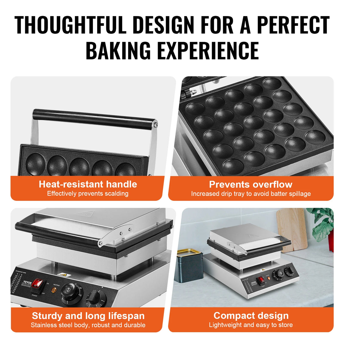 VEVOR Electric Waffle Maker With Timer And Temperature Control