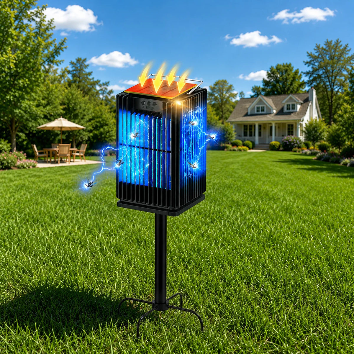 Solar Outdoor Mosquito Bug Zapper With LED Light And Ground Bracket